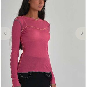 Eliza Faulkner Micro Knit Delia Top - Coral Pink